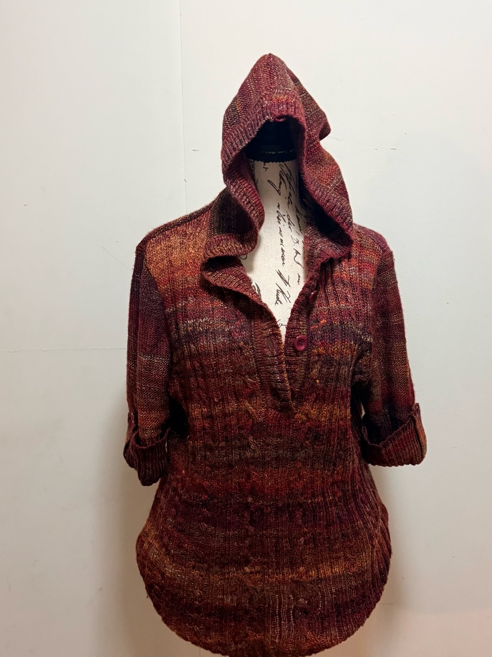 dressbarn Marled Hooded Cowl Sweater in Rust Multi